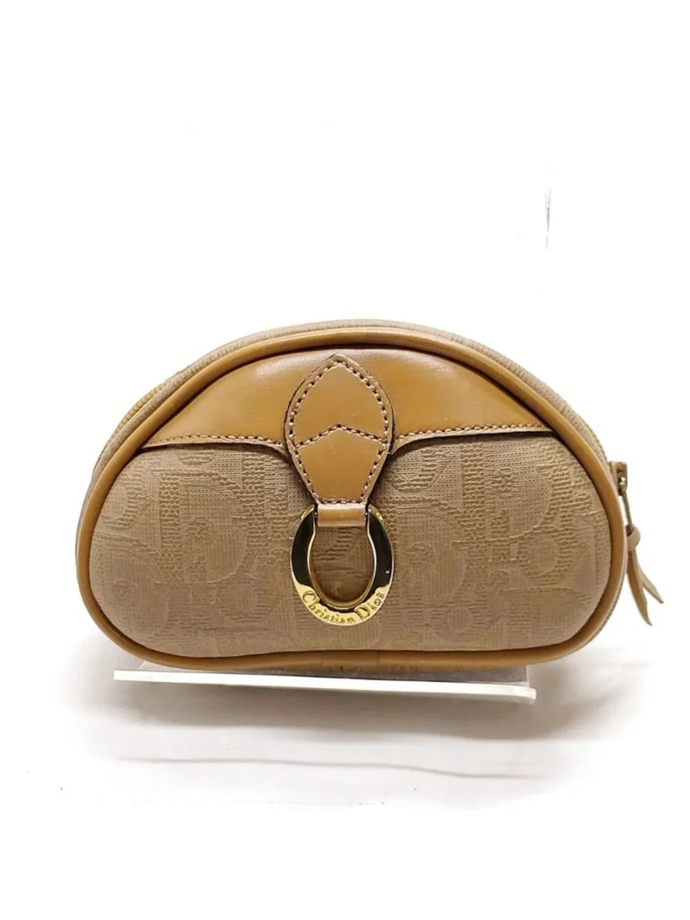 Authentic Christian Dior Trotter Canvas Cosmetic Pouch Beige Zip Makeup Case Vin
